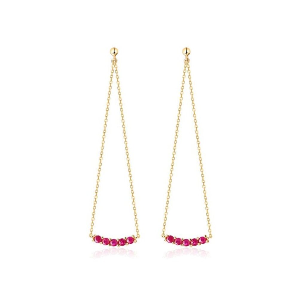 Round Ruby Threader 14K (or 18k upon request) Yellow Gold Earrings